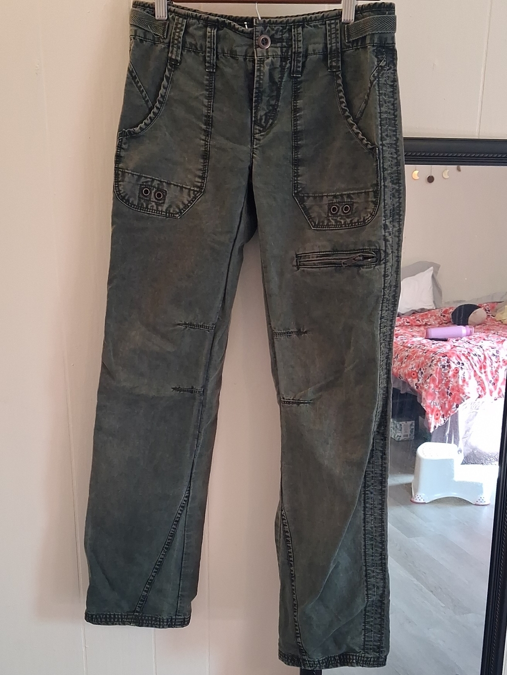 Free People Olive Green Casual Utility Jeans